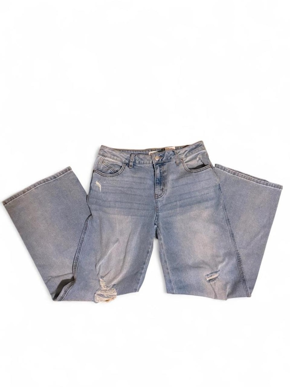 Light Blue Distressed Wide-Leg Jeans